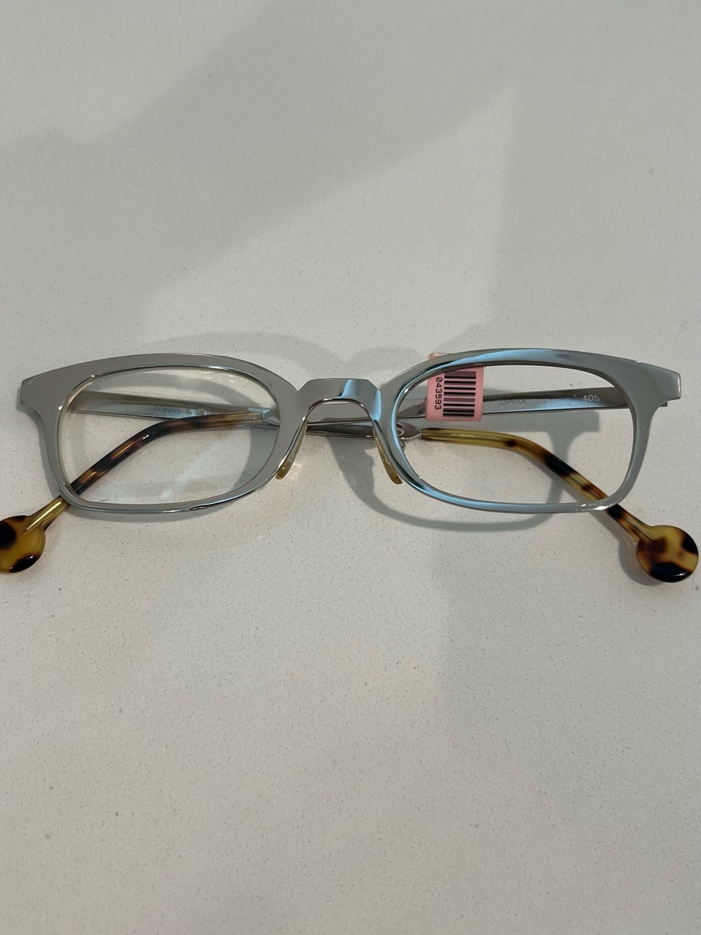 LA Eyeworks Rectangular Silver Frame Eyeglasses with Tortoiseshell Temples